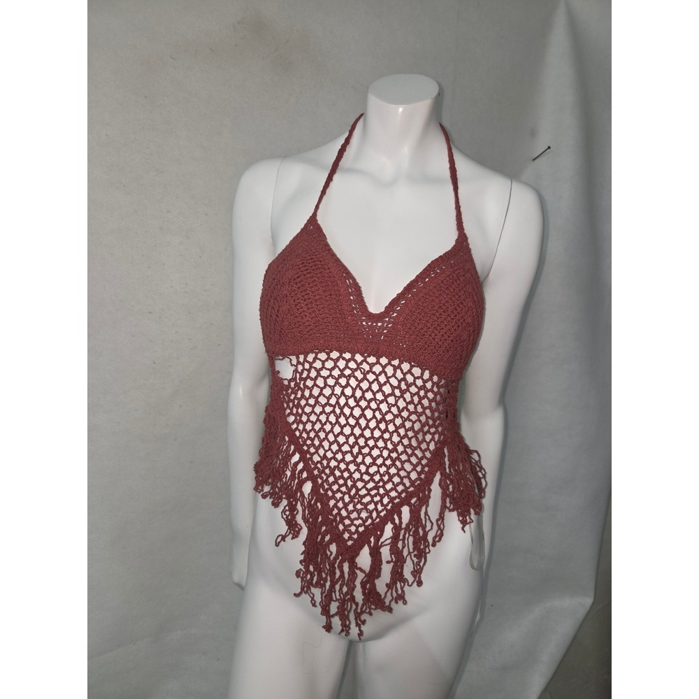Sans Souci Crochet Halter Top Women S Terracotta Boho Fringe Festival GST2060